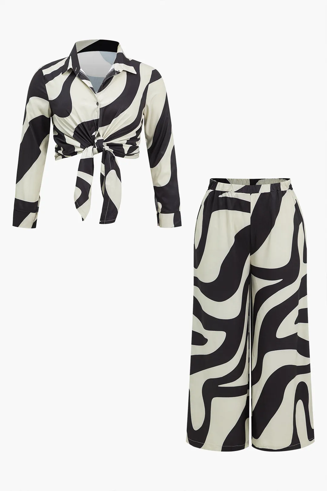 Plus Size Pop Art Print Loose Long Sleeve Shirt And Straight Pants Trouser Set sold by Micas