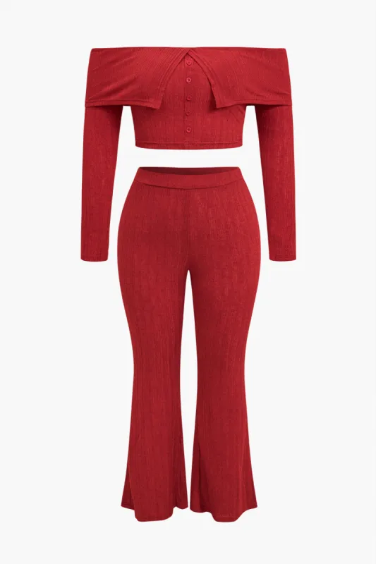 Plus Size Solid Off Shoulder Top And Pants Set sold by Micas