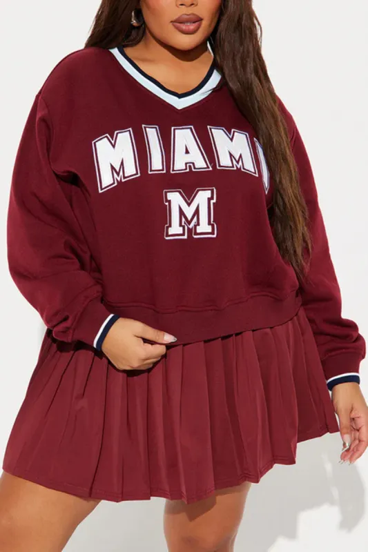 Plus Size Letter Print Pleated Skirt Set sold by Micas