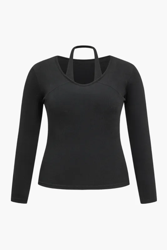 Plus Size Solid Halter Long-Sleeve Top sold by Micas