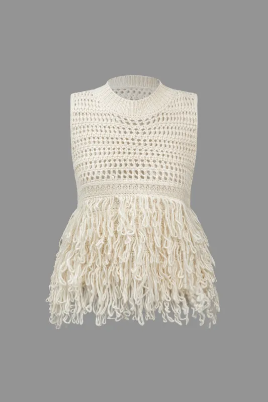 Solid sweater frynse hul ud tank top sold by Micas