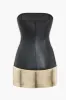 Solid Faux Leather Patchwork Strapless Mini Dress sold by Micas