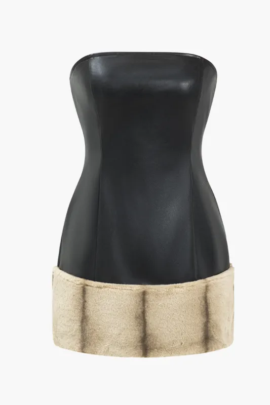 Solid Faux Leather Patchwork Strapless Mini Dress sold by Micas
