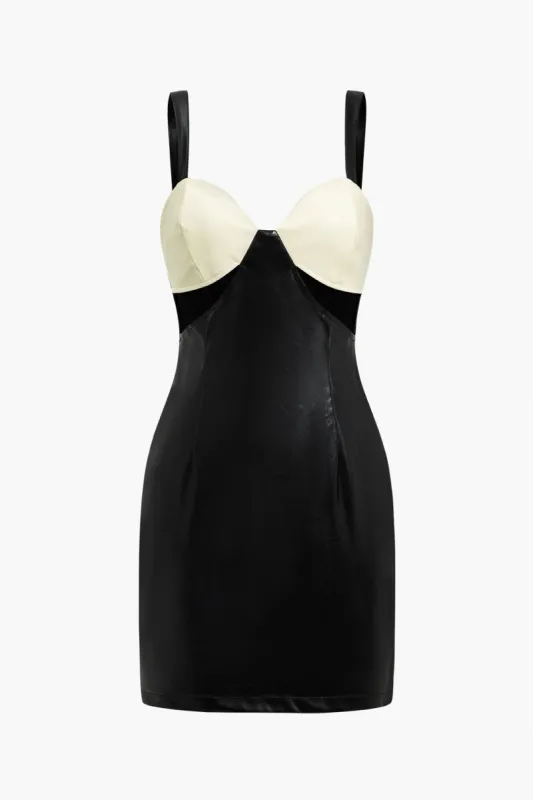 Faux Leather Patchwork Mini Dress sold by Micas