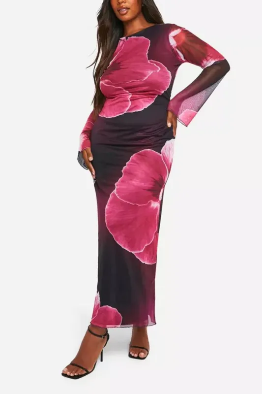 Plus Size Floral Print Maxi Dress sold by Micas