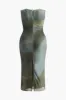 Plus størrelse ombre print ruched maxi kjole sold by Micas