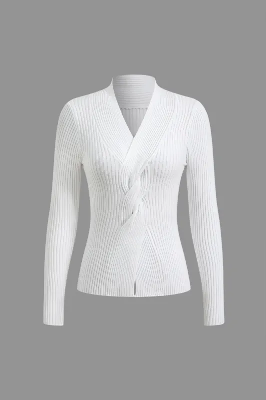 Solid Knit V-Neck Long-Sleeve Top sold by Micas