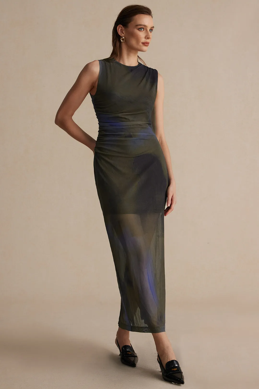 Tie Dye Print Ruched Midi-kjole sold by Micas product image thumbnail 4