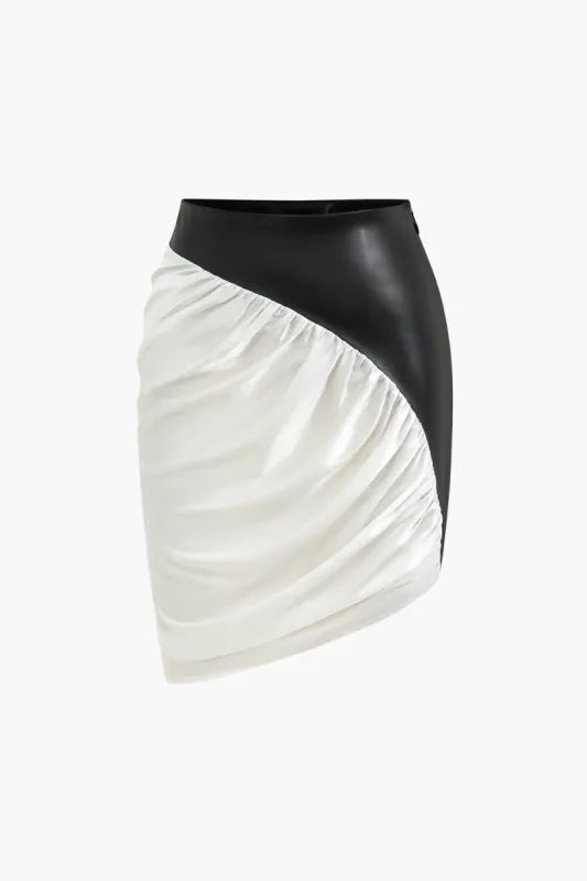 Patchwork Faux Leather Ruched Skirt sold by Micas