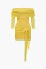 Solid Tie Front Off Shoulder Mini Dress sold by Micas