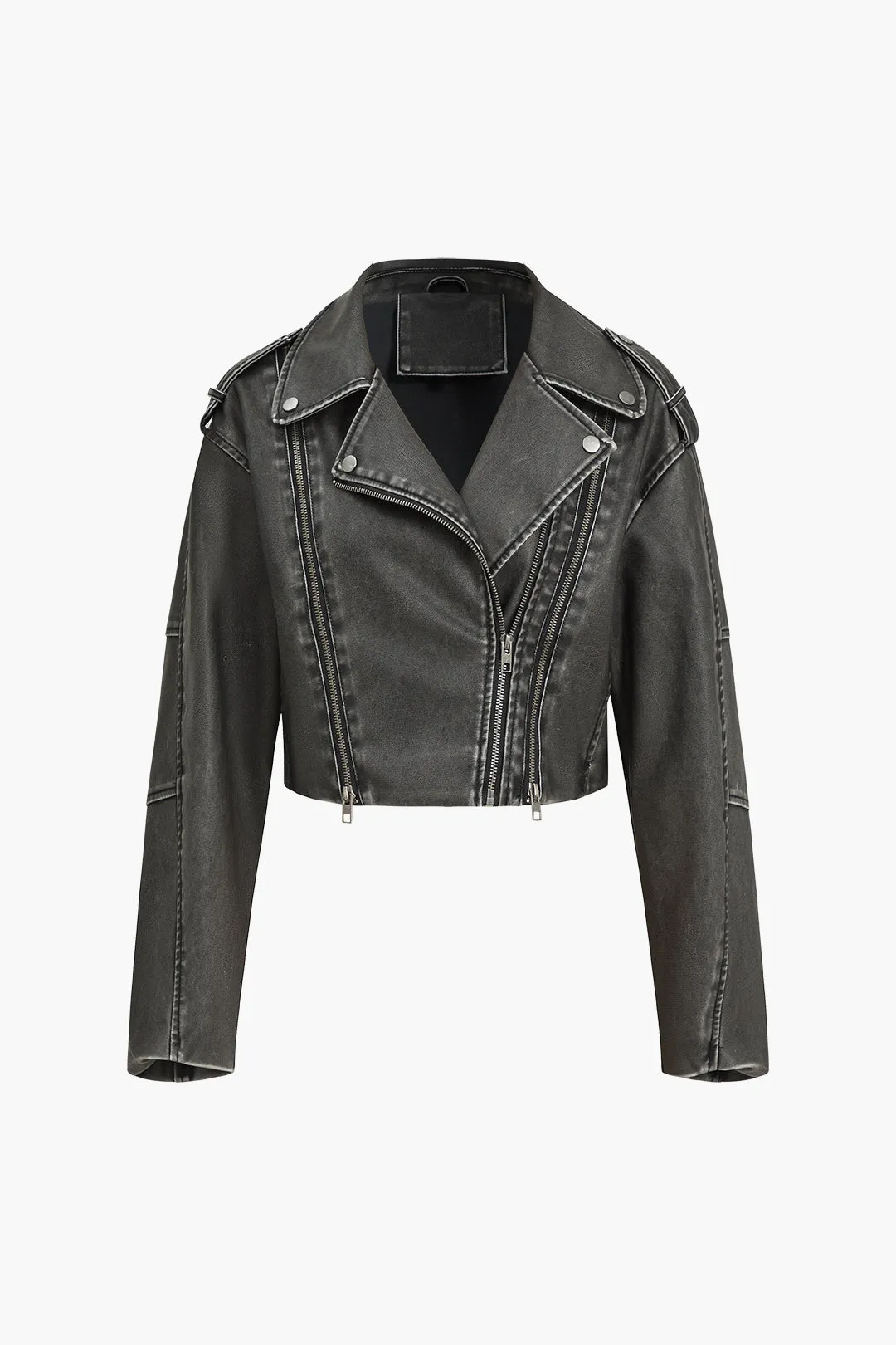 Faux Leather Zipper Retro Jacket sold by Micas