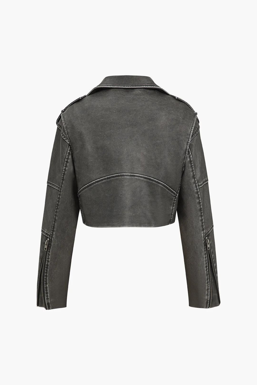 Faux Leather Zipper Retro Jacket sold by Micas product image thumbnail 2