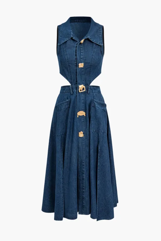 Denim -knap udskåret kjole sold by Micas