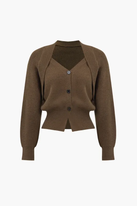 Solid strik V-hals cardigan med lange ærmer sold by Micas