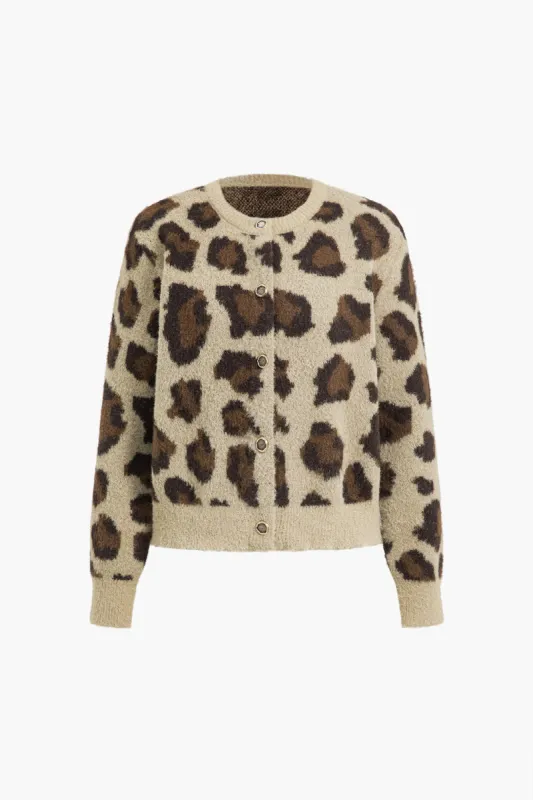Leopard Print Knit Button Cardigan made by Micas