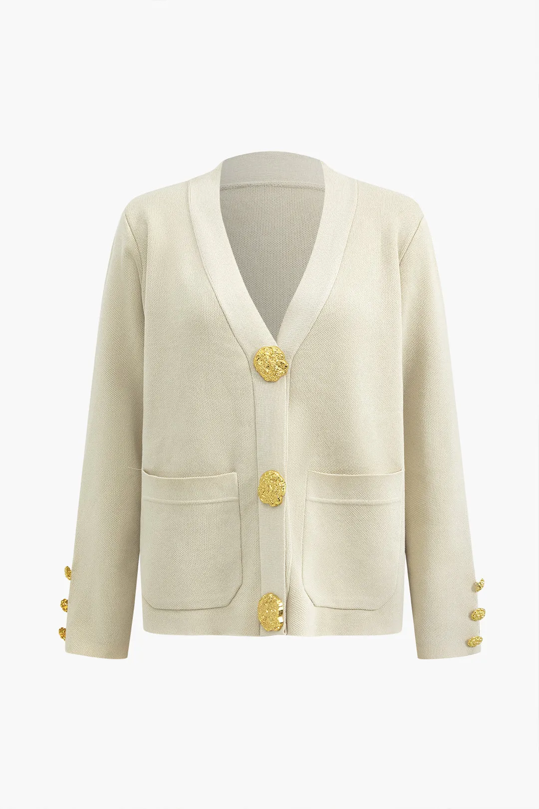 Knapdetaljer strik cardigan og bredbenbukser sæt sold by Micas product image thumbnail 2