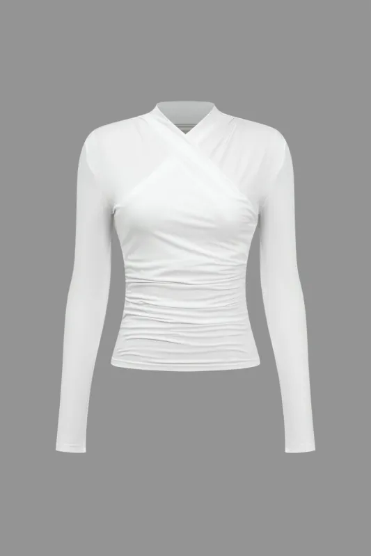 Ruched crossover langærmet top sold by Micas