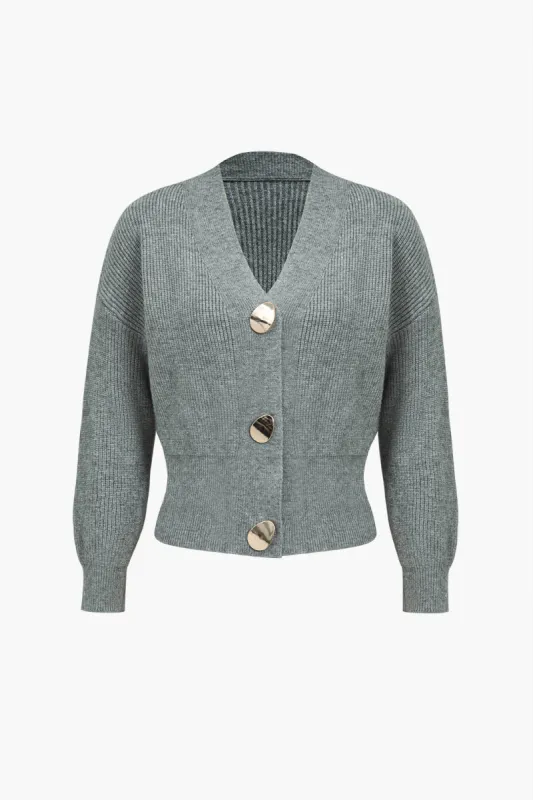 Button Detail Ribbed Knit Cardigan sold by Micas