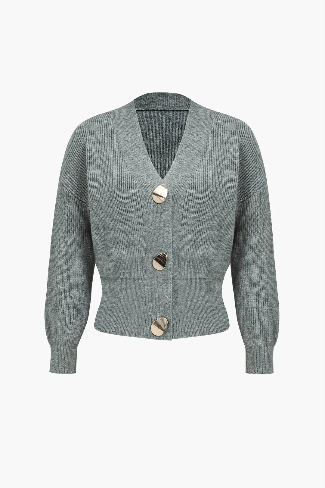 Button Detail Ribbed Knit Cardigan sold by Micas