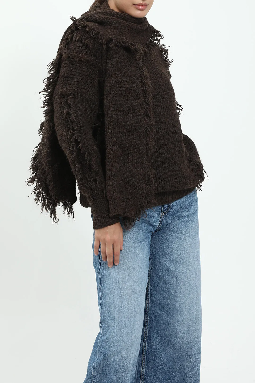 Fringe-Trim Knit Sweater With Scarf sold by Micas product image thumbnail 2