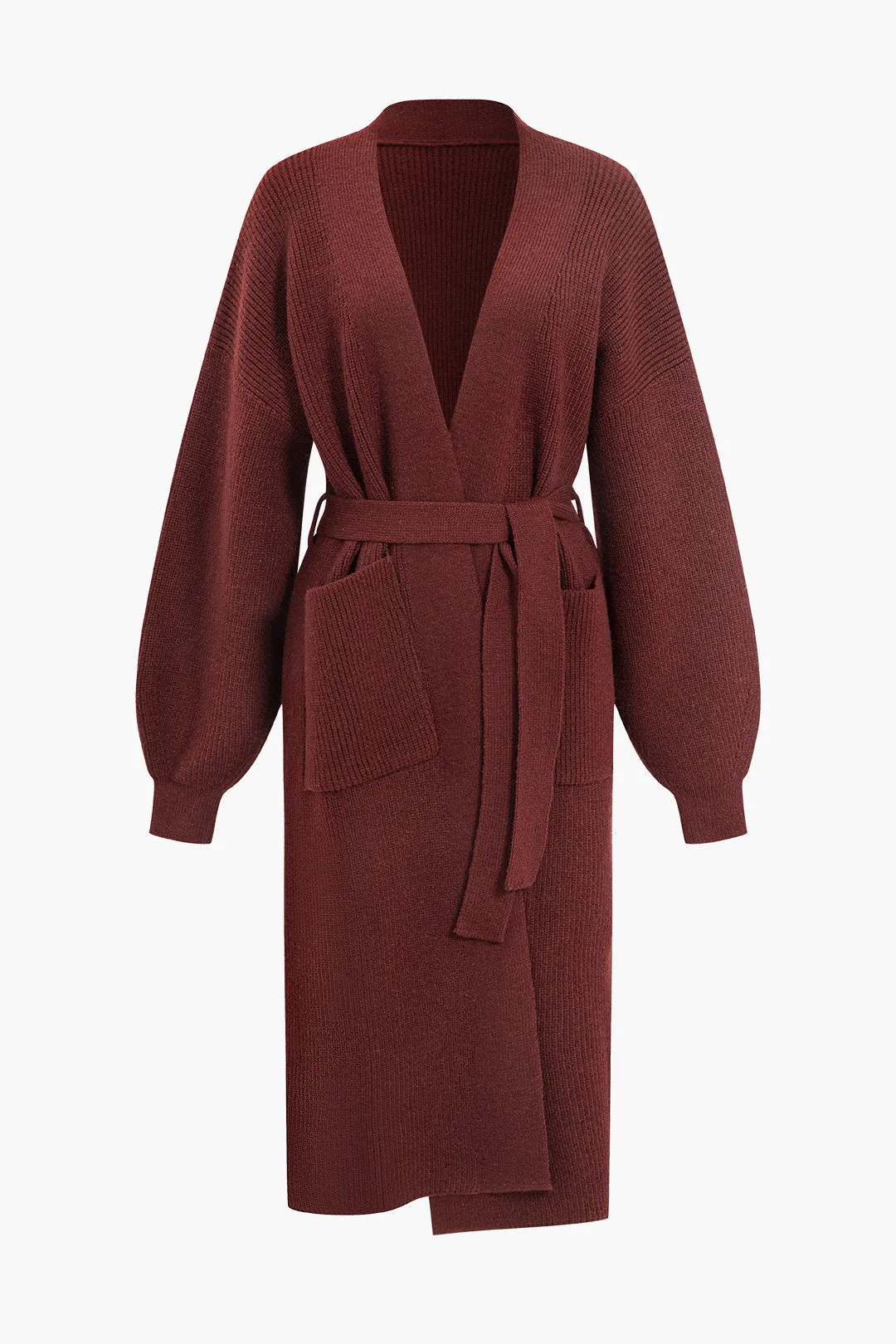 Lang strik cardigan med åben front sold by Micas