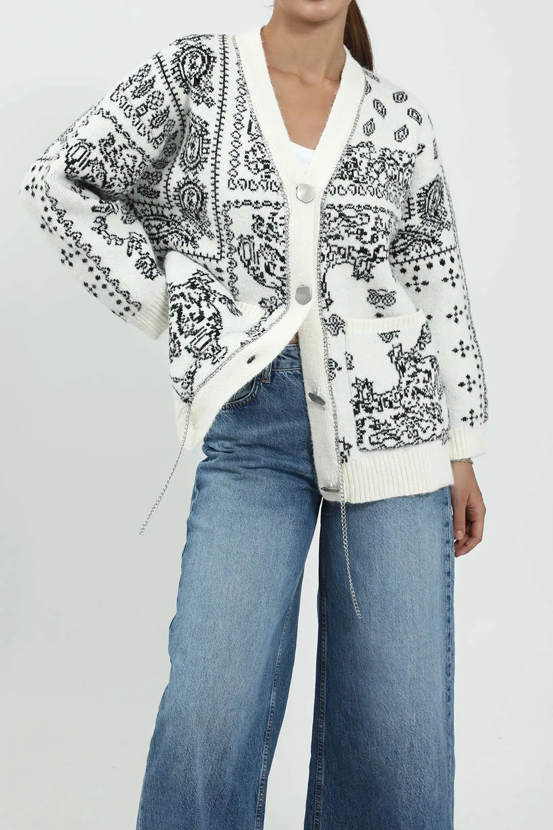 Patterned Knit Button-Up Cardigan sold by Micas product image thumbnail 2