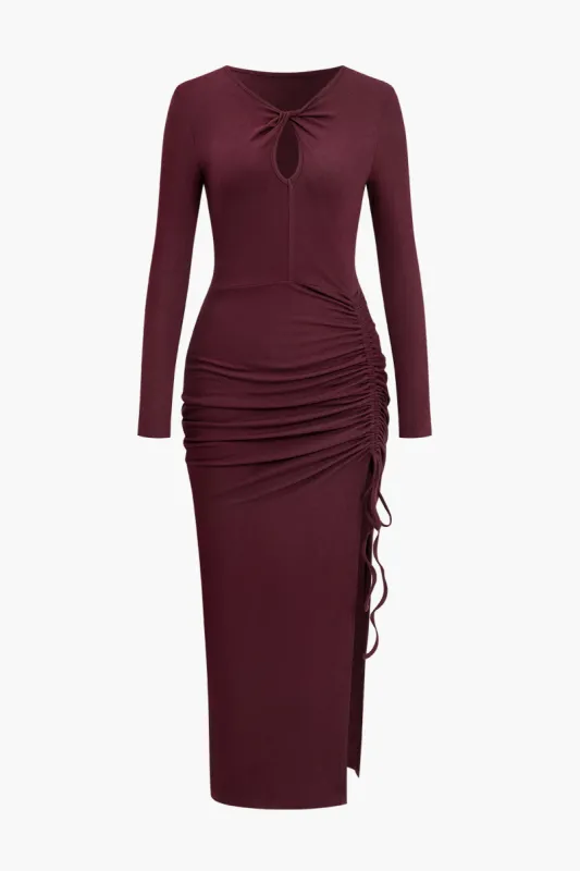 Ruched Keyhole Front Long Sleeve Maxi Dress sold by Micas