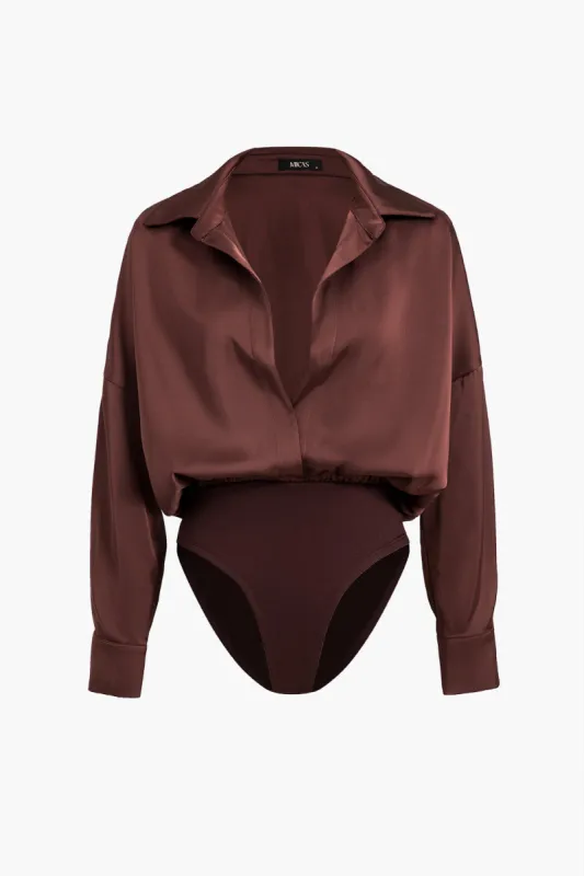 Patchwork satin bodysuit sold by Micas