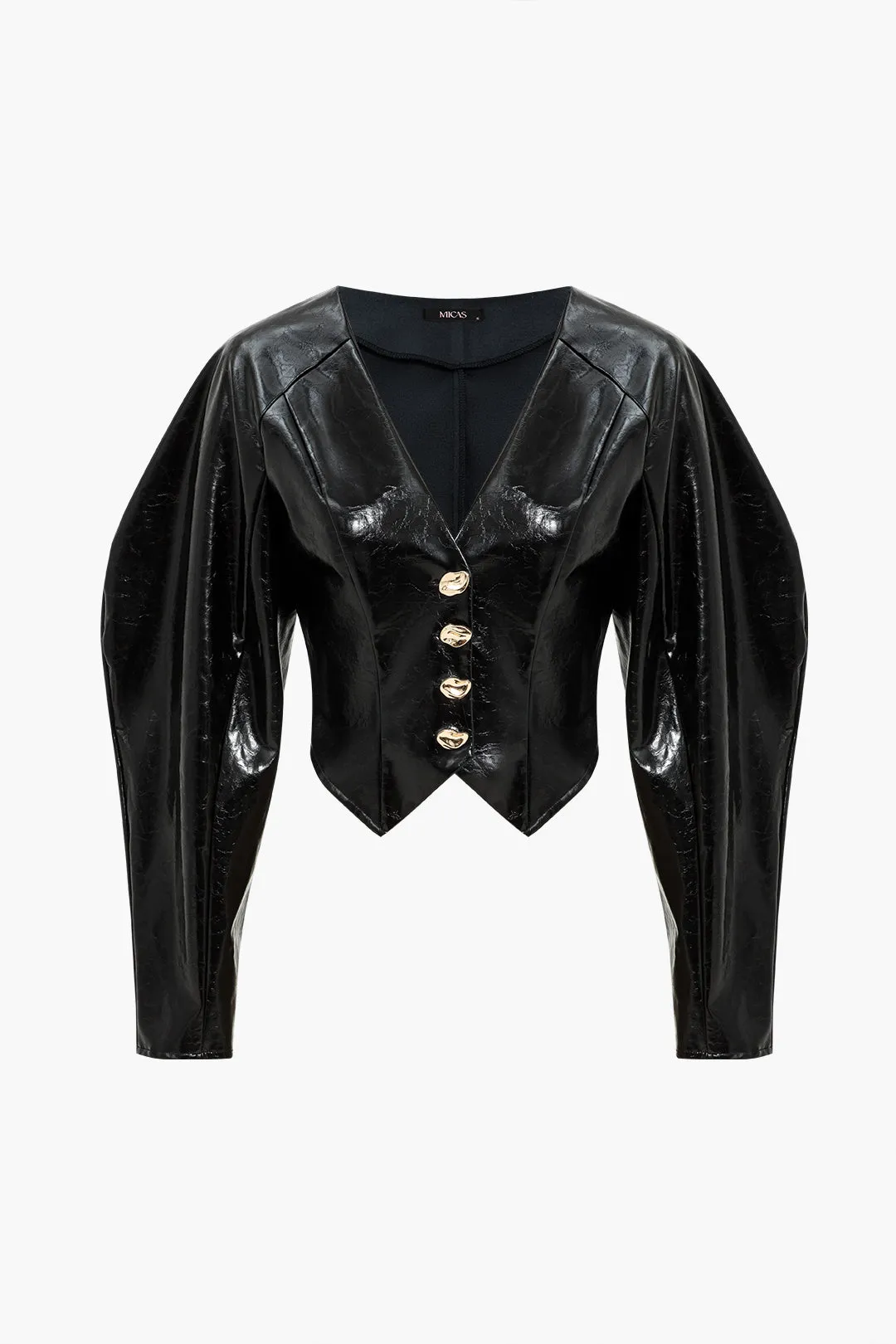 Solid knap imiteret læderjakke sold by Micas