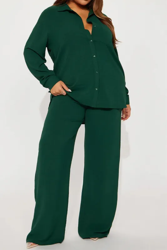 Plus Size Solid Shirt And Trouser Set sold by Micas