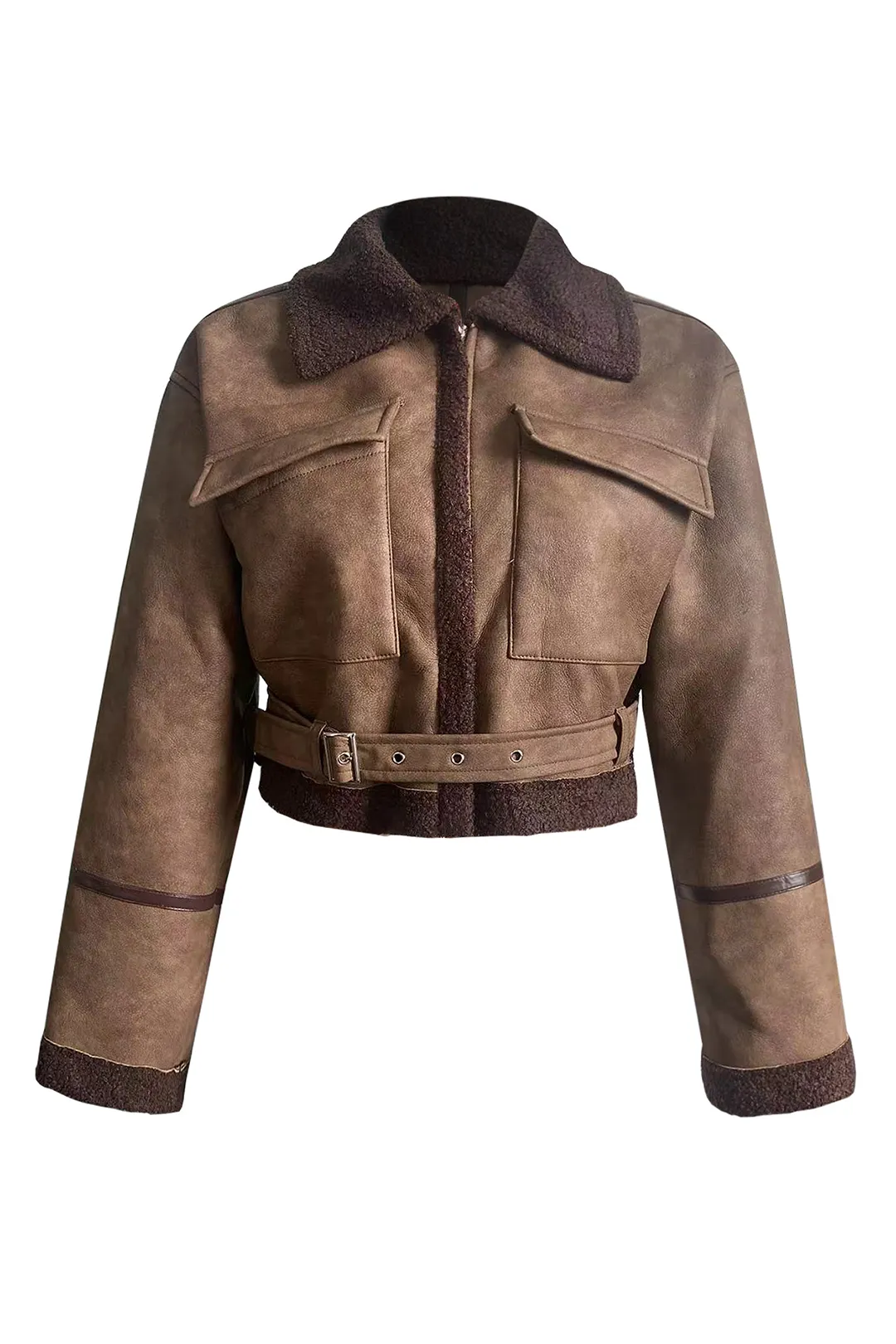 Faux Leather Patchwork Jacket sold by Micas