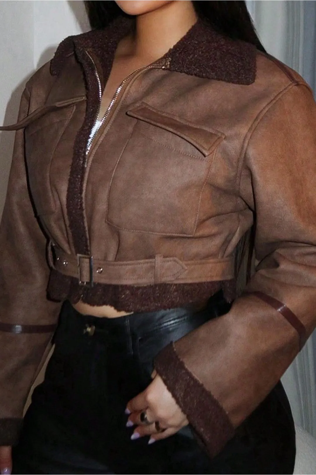 Faux Leather Patchwork Jacket sold by Micas product image thumbnail 2