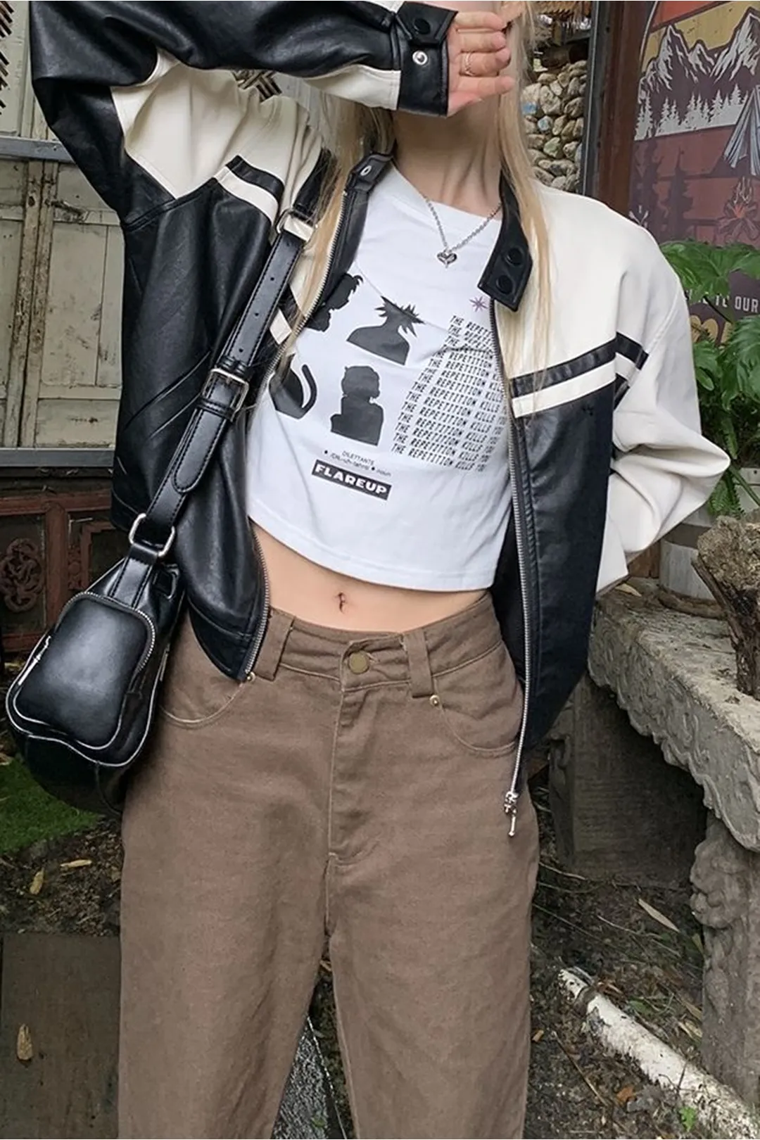 Contrast Faux Leather Jacket sold by Micas