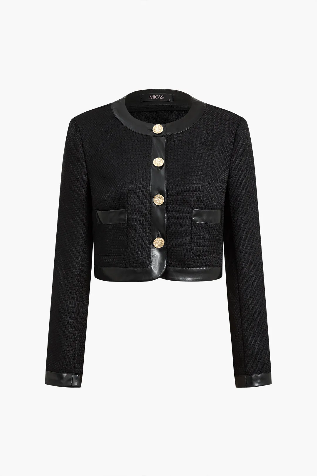 Patchwork-jakke i imiteret læder sold by Micas