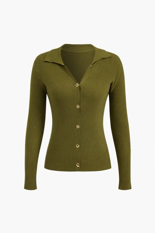Knit Button Long-Sleeve Top sold by Micas