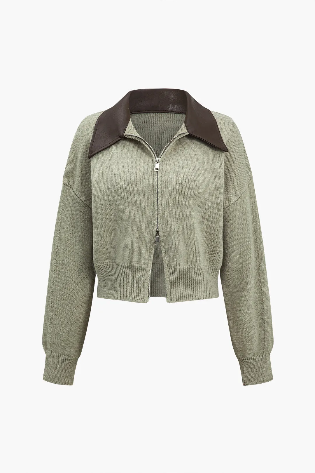 Knit Patchwork Double Zipper Cardigan sold by Micas product image thumbnail 4