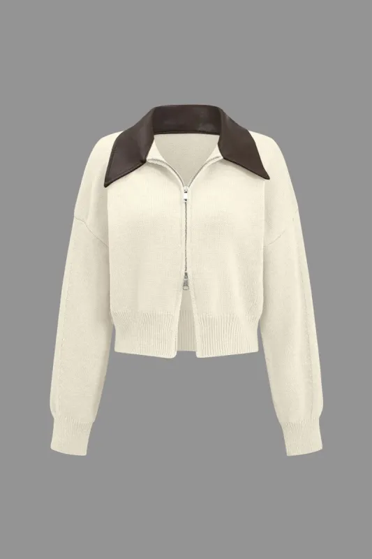 Knit Patchwork Double Zipper Cardigan sold by Micas