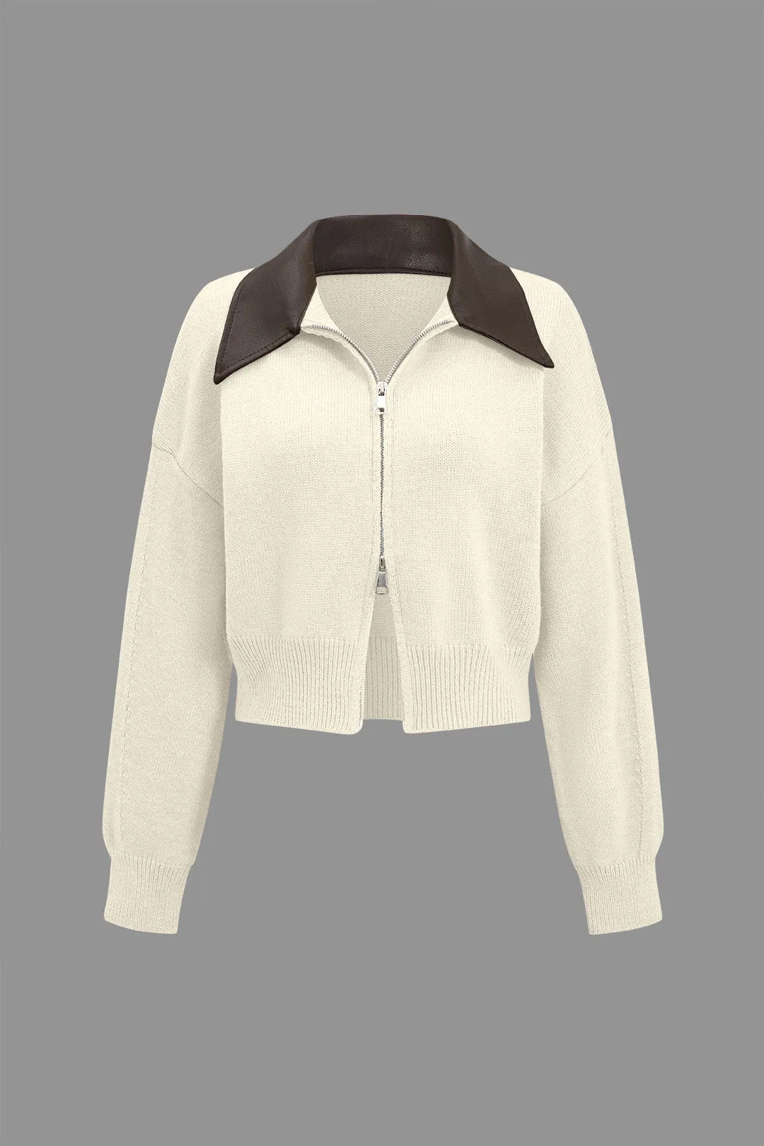 Knit Patchwork Double Zipper Cardigan sold by Micas