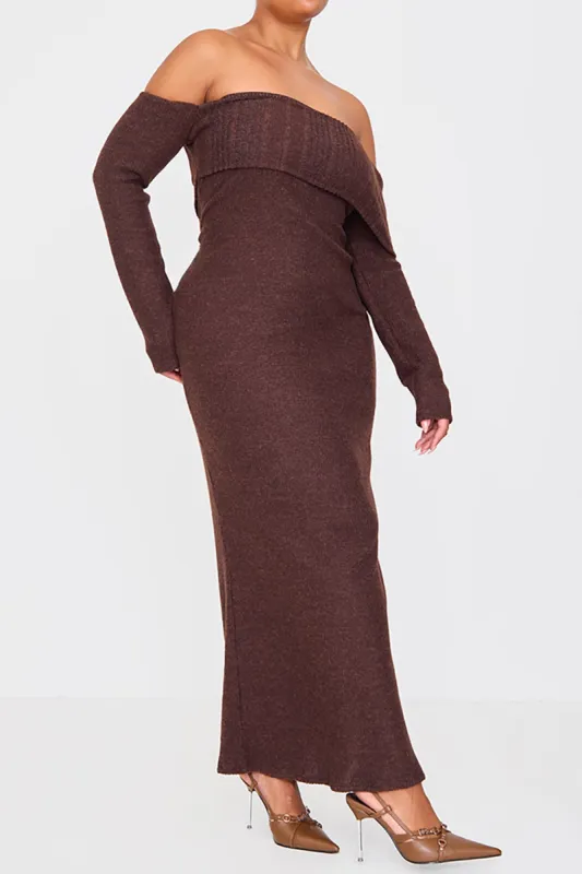 Plus Size Solid Knit Off Shoulder Midi Dress sold by Micas