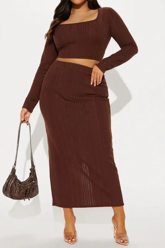 Plus Size Solid Knit Top And Skirt Set sold by Micas
