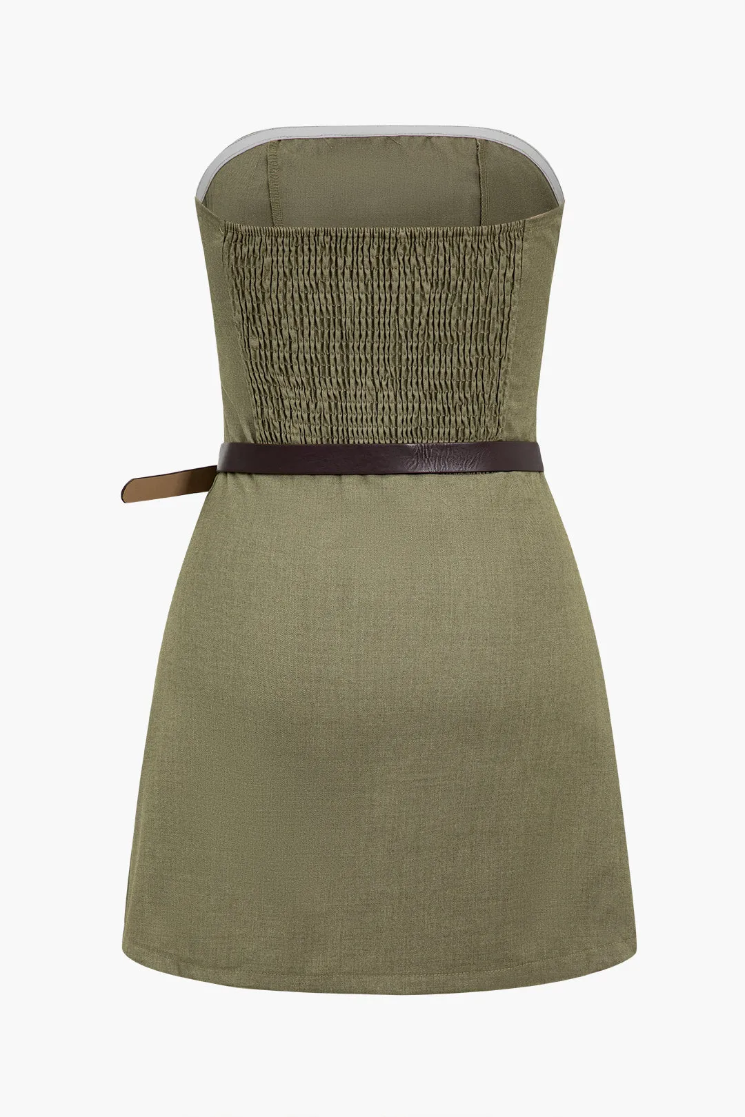 Solid Ruched Strapless Belted Mini Dress sold by Micas product image thumbnail 2