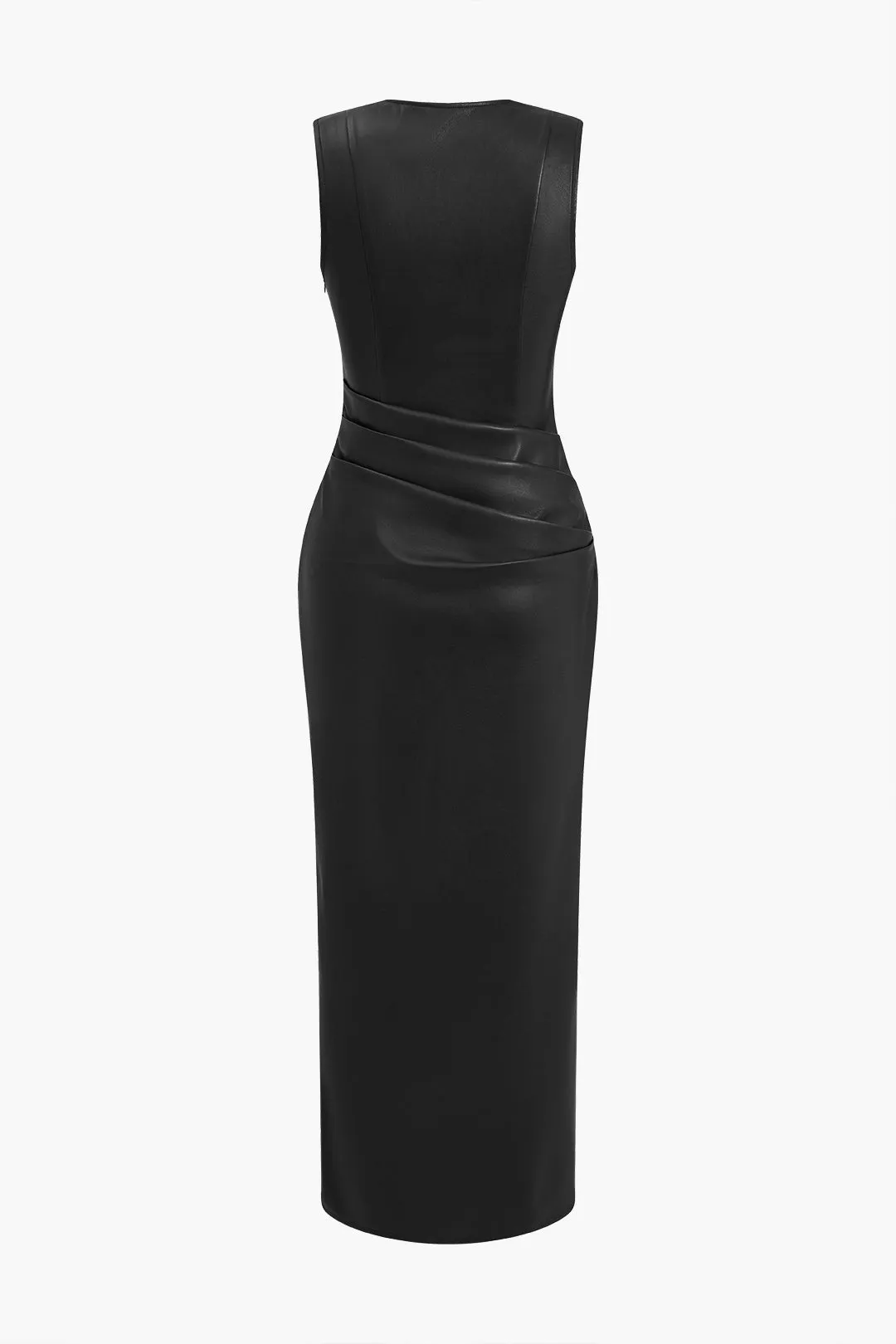Ruched Maxi-kjole i imiteret læder med V-hals sold by Micas product image thumbnail 5