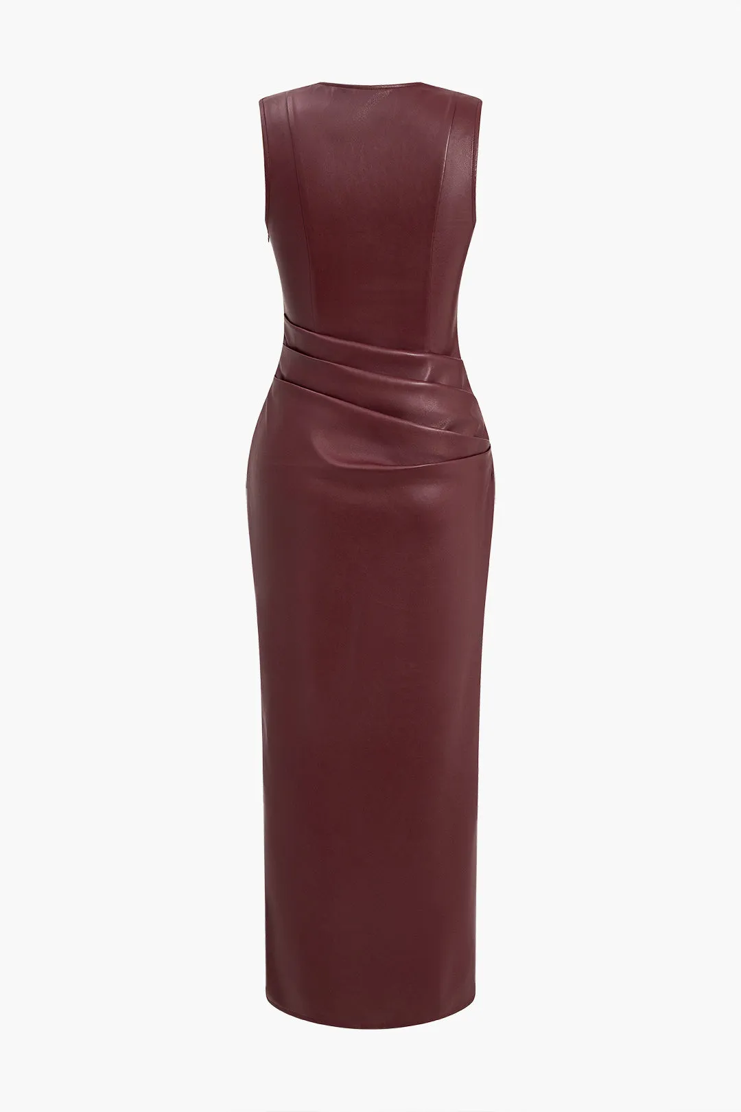 Ruched Maxi-kjole i imiteret læder med V-hals sold by Micas product image thumbnail 2