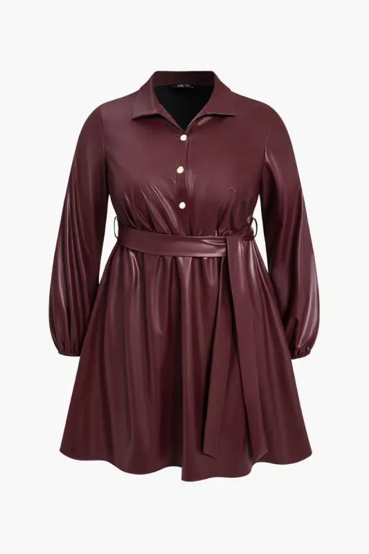 Belted Faux Leather Shirt Dress sold by Micas