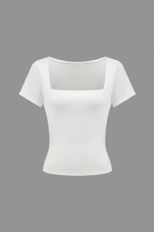 Grundlæggende solid beskåret kortærmet firkantet hals t-shirt sold by Micas