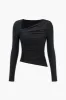 Solid Ruched Mesh Longærme top sold by Micas