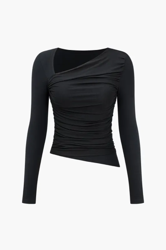 Solid Ruched Mesh Longærme top sold by Micas