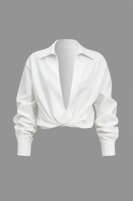 Grundlæggende solid design V-hals langærmet skjorte sold by Micas