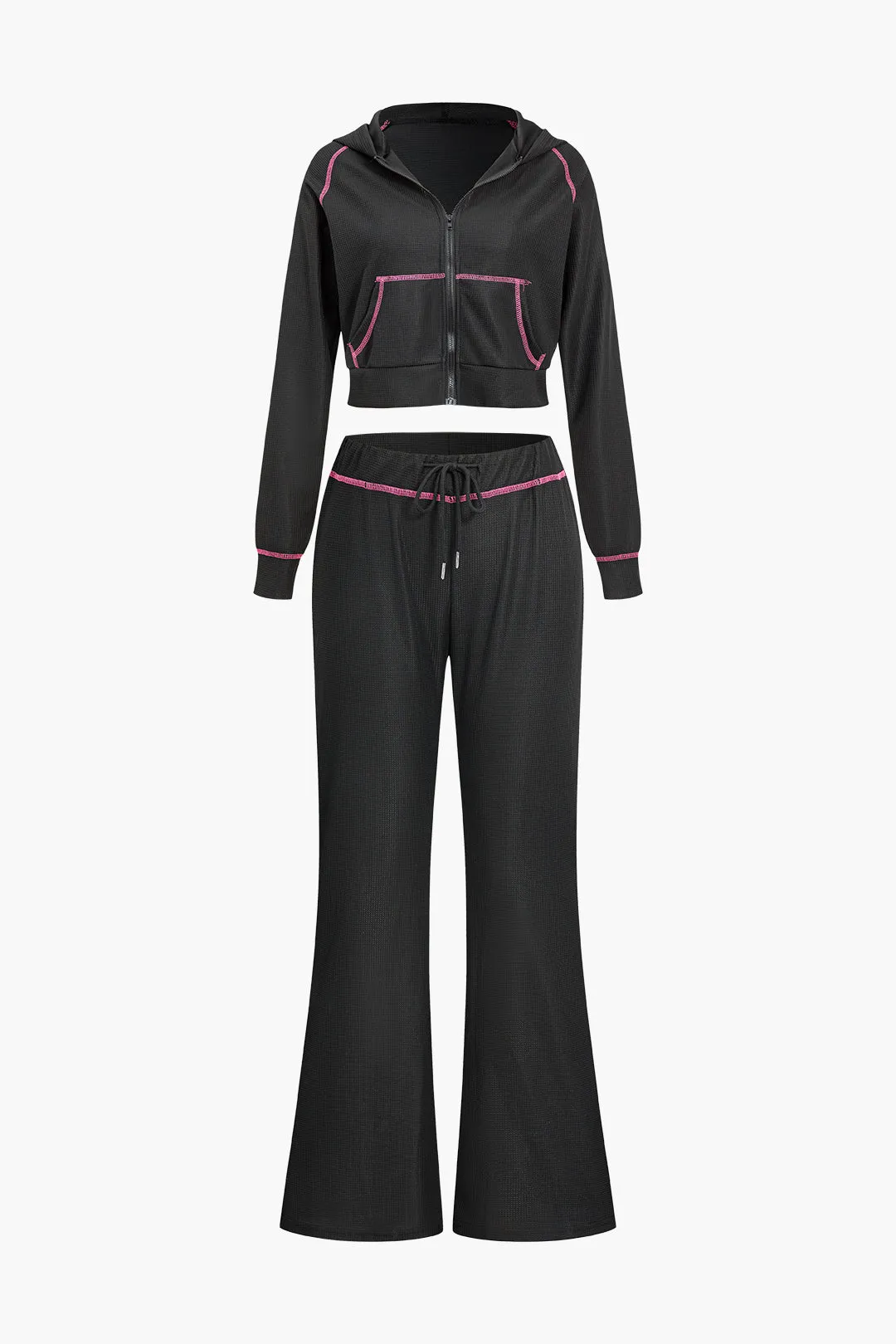 Kontrastsøm detalje lynlås hættetrøje og bukser sæt sold by Micas