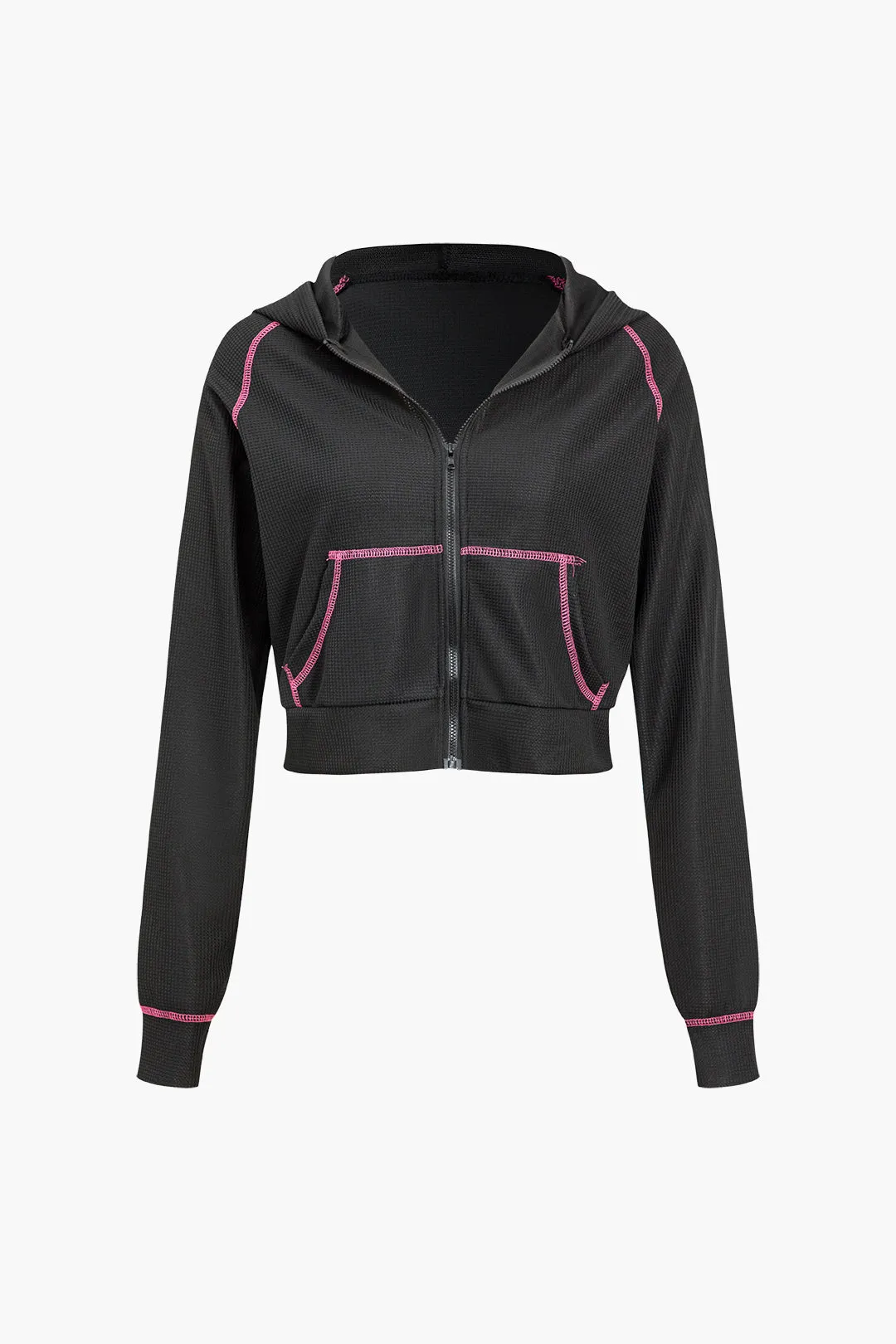 Kontrastsøm detalje lynlås hættetrøje og bukser sæt sold by Micas product image thumbnail 2